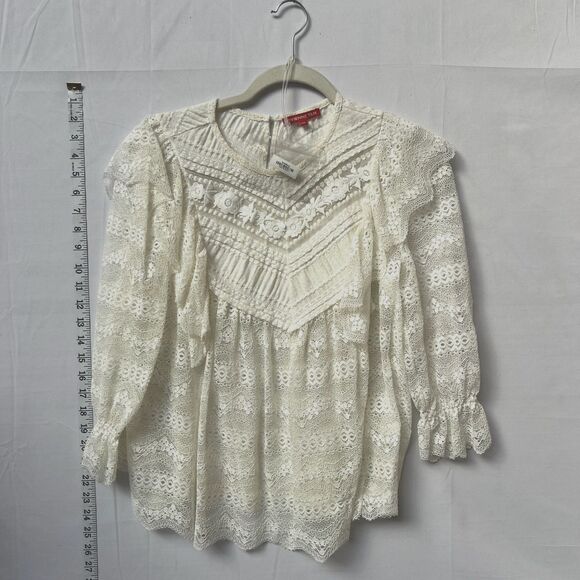 Vivenne Tam Cream Off White Lace Crochet Sheer Romantic Blouse XS - Picture 6 of 12